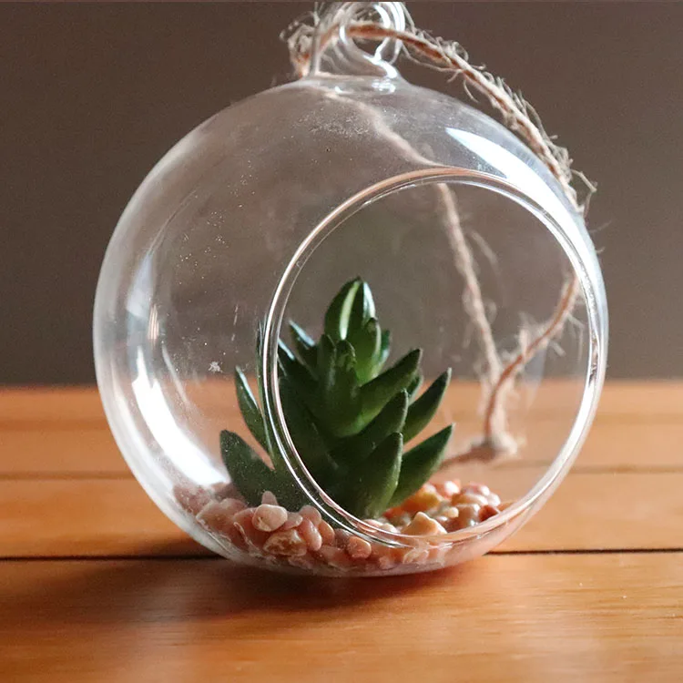 Artdragon Hanging Indoor Artificial Succulent Plant Round Glass Globe Terrarium Ball For Home Decoration