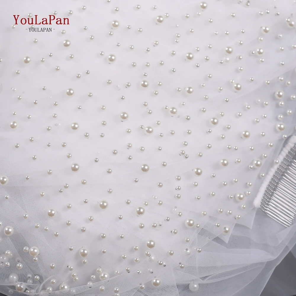 YouLaPan V139 Luxury New Design High End Beaded Bridal Veil White Off White 3/4/5M Cathedral Long Wedding Pearls Veil