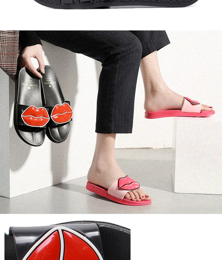 Sexy red lips spring summer new women outdoor flat durable slippers outdoor casual non-slip slippers