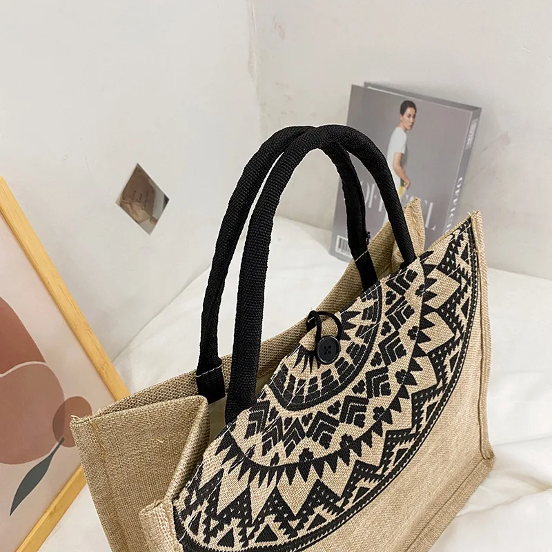 Wholesale Jute Bag Ethnic Style Vintage Burlap Tote Bag Recycled Eco-friendly Linen Shopper Bag Women Handbag