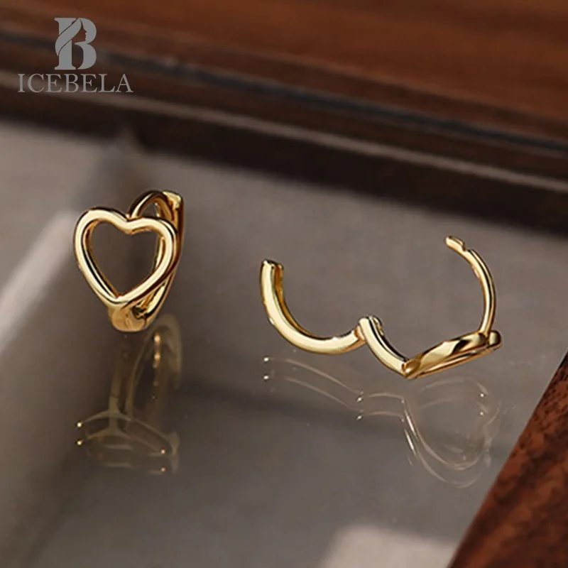 Wholesale Fashion Minimalist Korean 925 Sterling Silver Trendy Fine Jewelry Heart Shape Hollow Out Hoop Earrings For Girls
