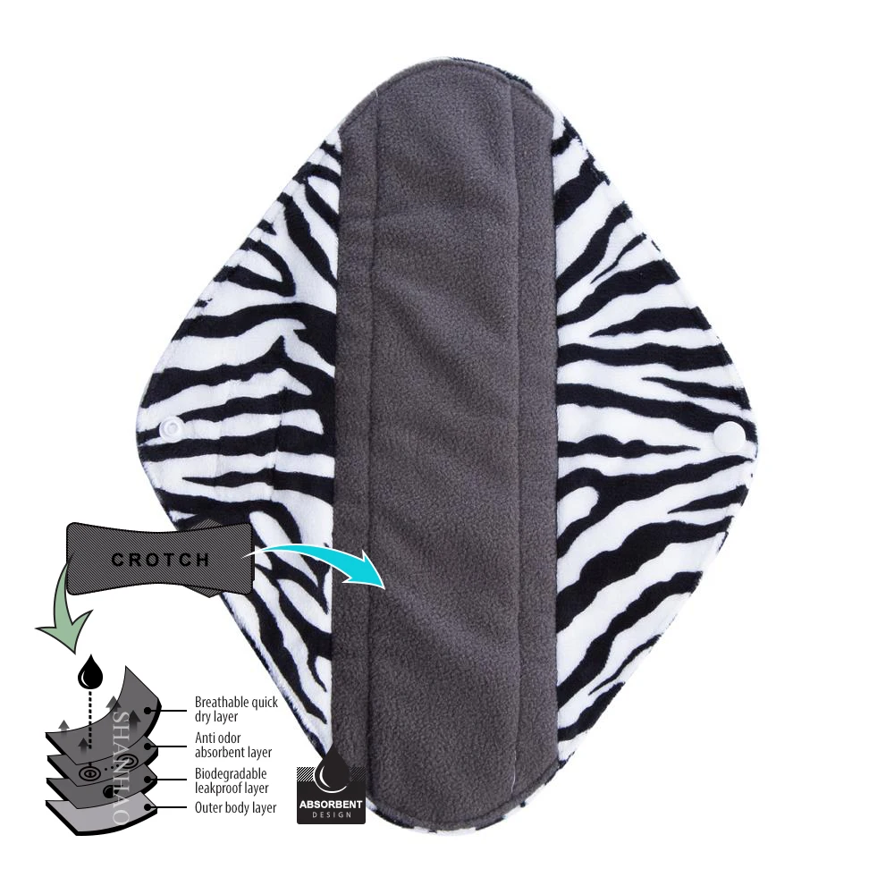 Eco friendly bamboo charcoal women reusable washable leak proof sanitary napkins menstrual cloth pads