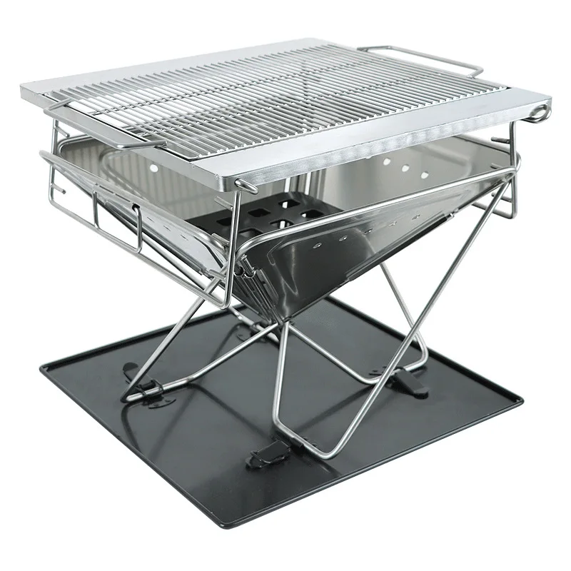 Custom Detachable Stainless Camping Campfire Cooking Barbecue Portable Foldable Smokeless Wood Outdoor BBQ Grills Fire Pits