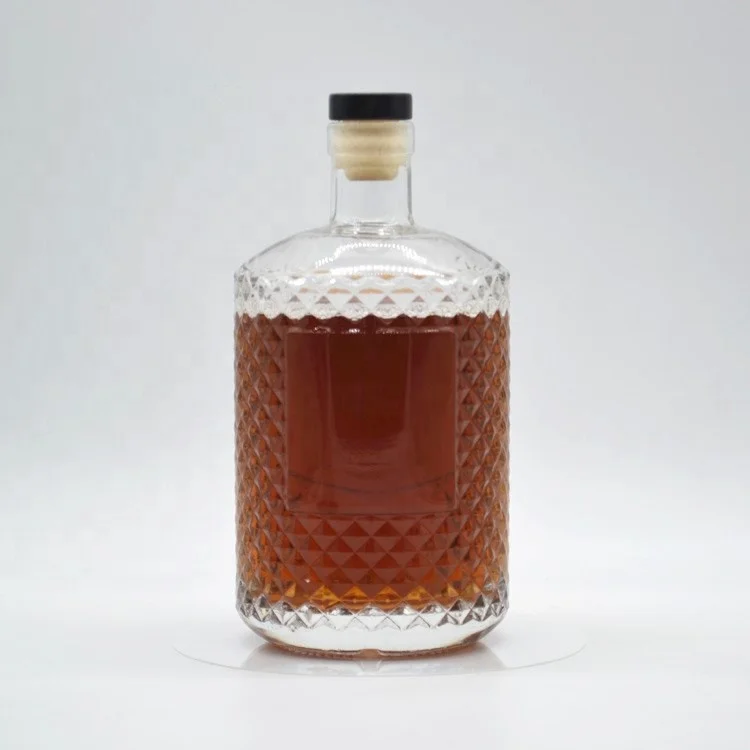 embossed decorate crystal clear pure transparent wholesale 700ml 500ml whisky private label gin empty glass bottle for whiskey