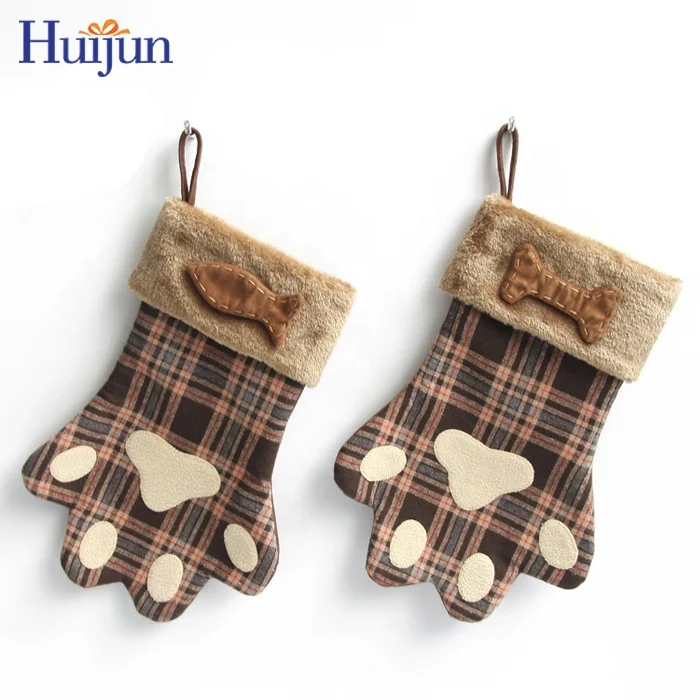 Christmas Crafts New Pet Products For Plaid Christmas Dog Stocking Socks Decoration Xmas stocking Party Gifts Festival Ornaments