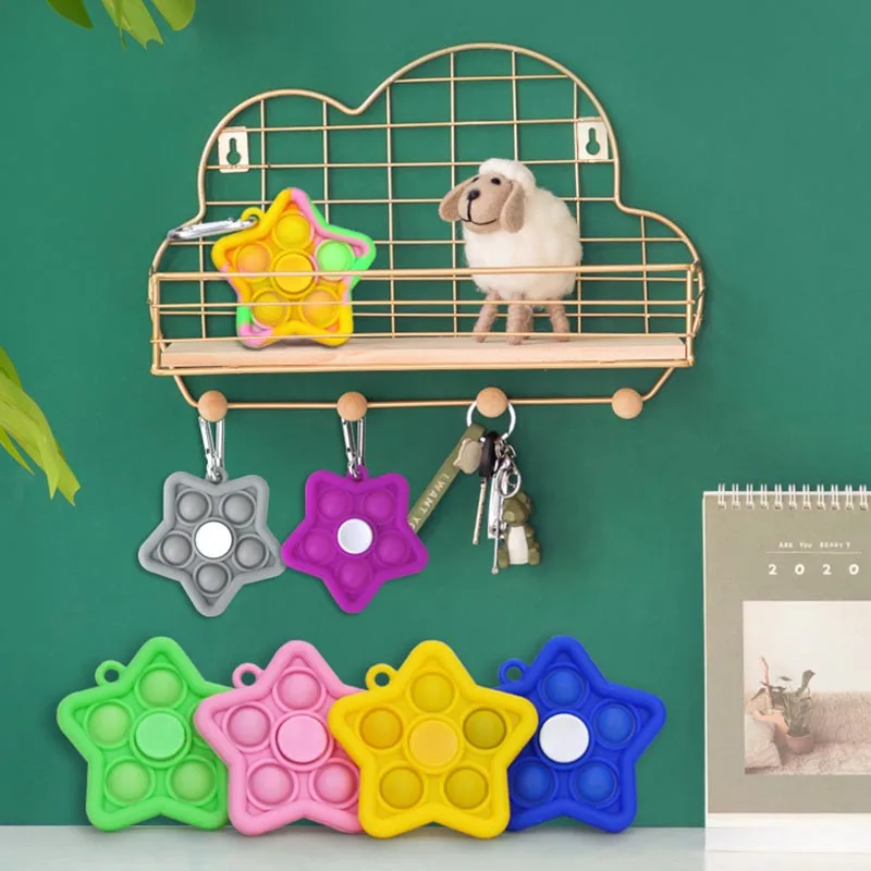 Juguetes Para Los Ninos Educational Kids Gift Key Chain Finger Bubble Spinner Star Fidget Toys