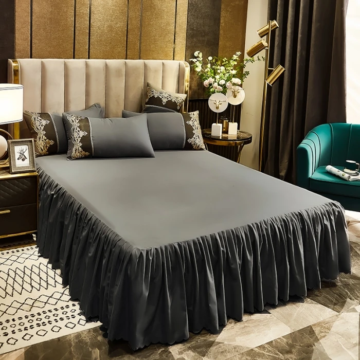Wholesale Europe and America style solid color sheet bed sheet set 100% polyester bed skirts with two pillow cases