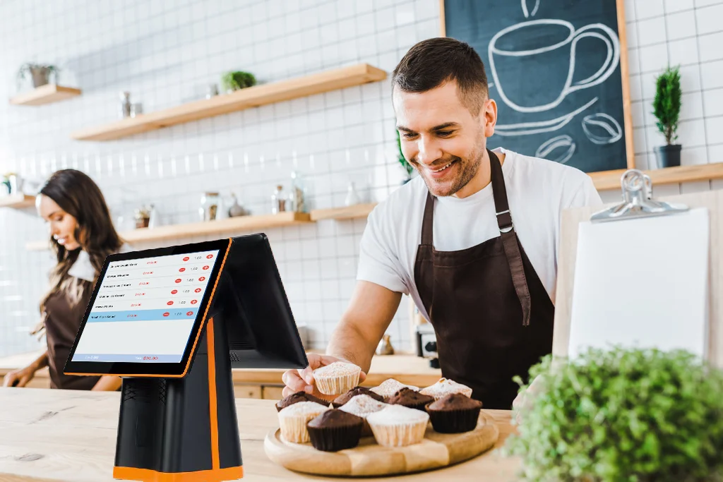 All-In-One 15.6 Inch Dual Touch Display POS Machine Checkout Counter with Billing System for Coffee Shop SDK Function