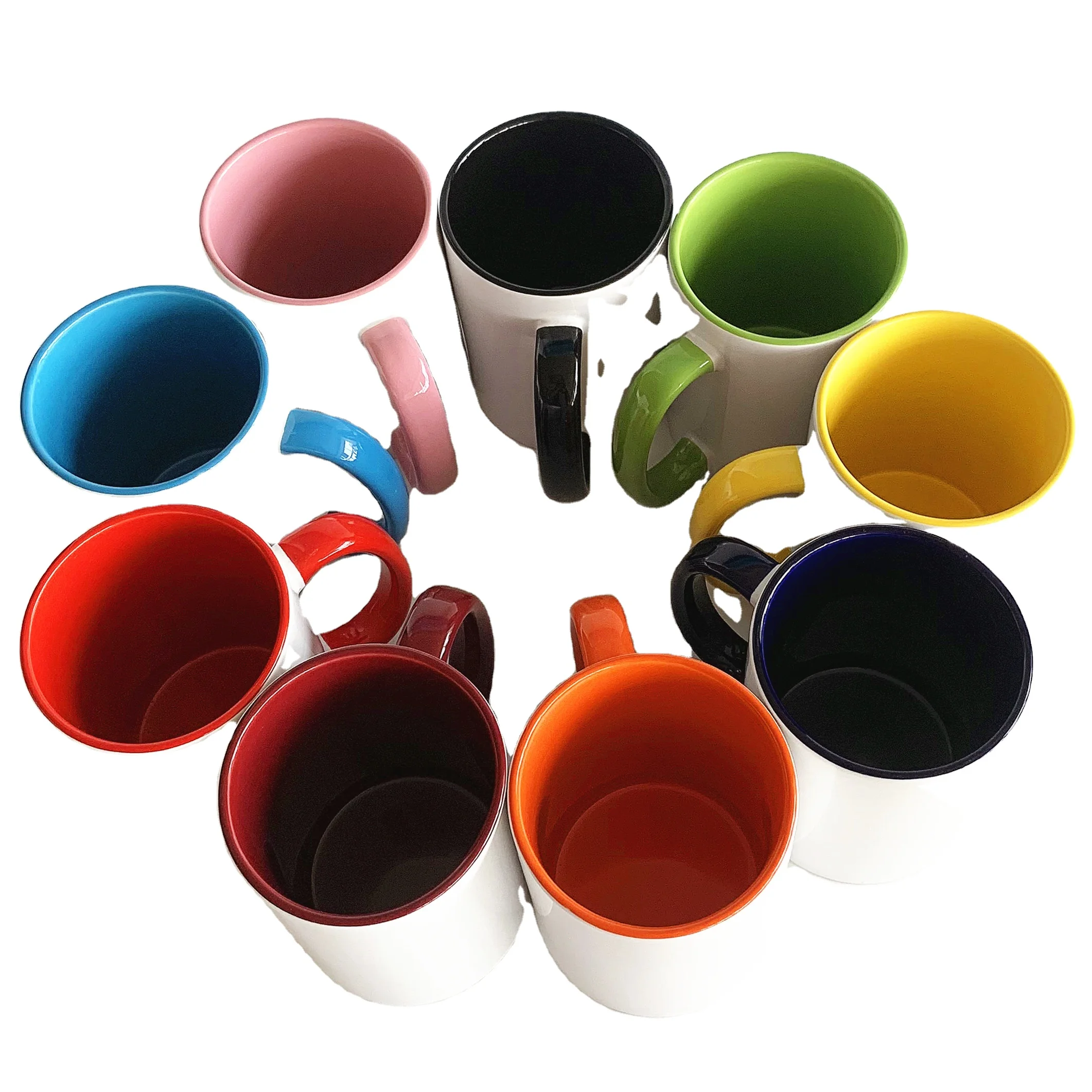 15 oz Inner and Handle Color Blank Sublimation 15oz Straight Side Ceramic Mug for Custom Photo Printing Cup Blank Coated