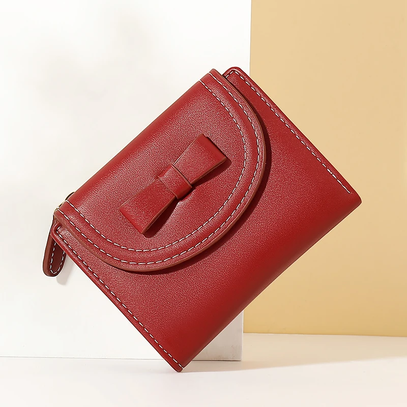 Taomicmic PU Leather For Women Bow-knot  Short Wallet Girls Zipper Coin Purse Key Wallet For Female Daily Clutch Purses