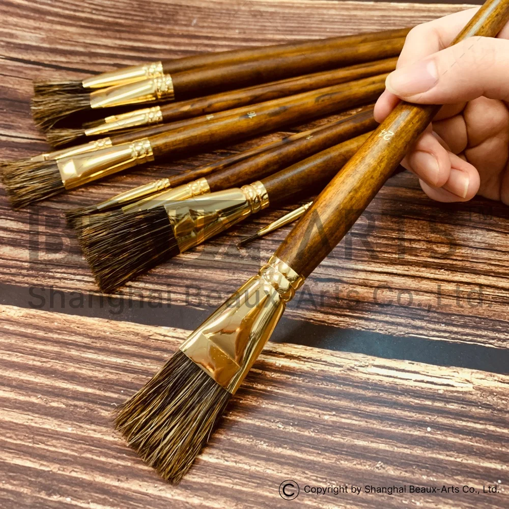 Flat Shape Paint Brush Set Boar Bristle Hair Brushes for Oil and Acrylic Painting