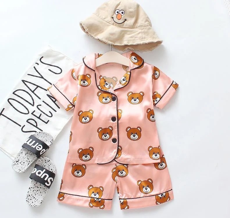 
2021 Factory Price Custom Baby Girls Short Sleeve Sleepwear Cartoon Print Pajamas 2 Sets 