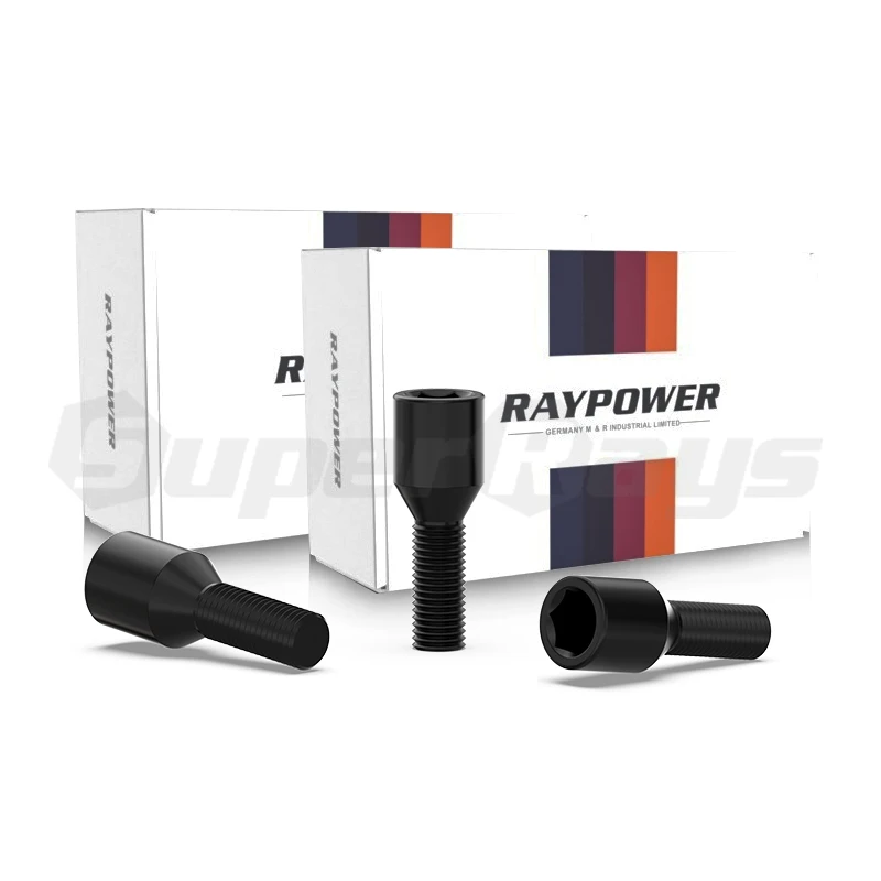 RAYPOWER  B005 BLACK FINISHI  INNER HEX CONE ALLEN KEY WHEEL LUG BOLT BOX PACKING