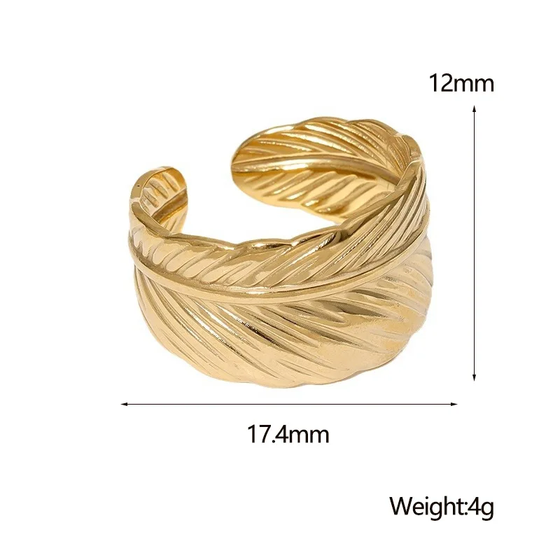 Beimai OEM Ring Fashionable stainless steel no-fading retro feather open ring