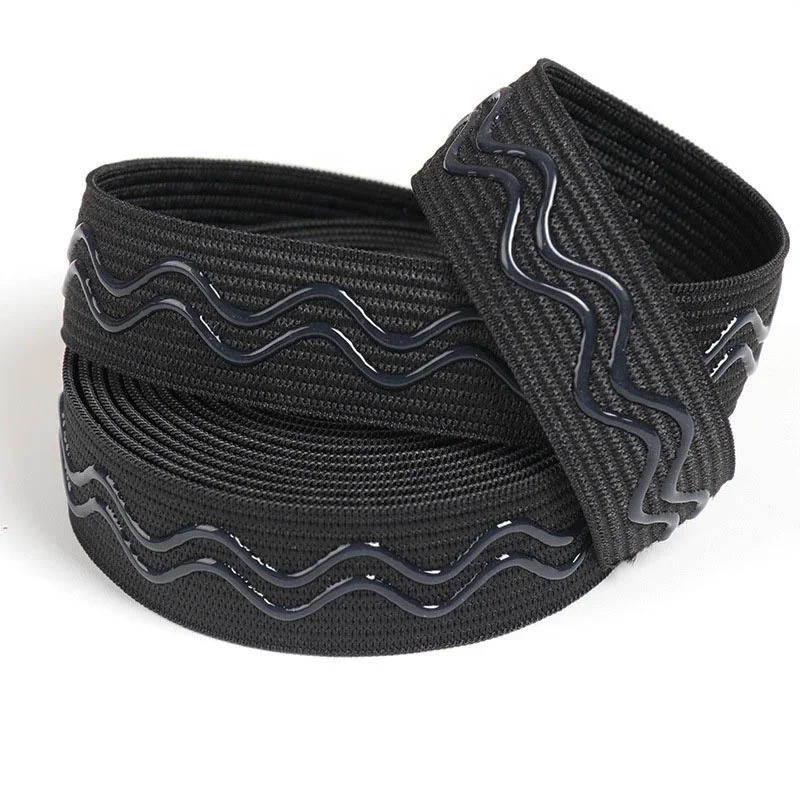 2.5CM Factory Custom Kitted Elastic Webbing Polyester Anti-Slip Wave Straight Line Silicone Gripper Elastic Tape For Garments