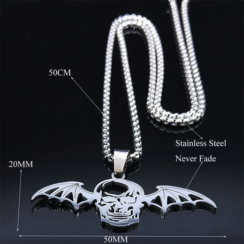 Gothic Vampire Bat Skull Wings Necklace Pendant Stainless Steel Chain Animal Skeleton Pendant Necklace Jewelry Gothique Collar