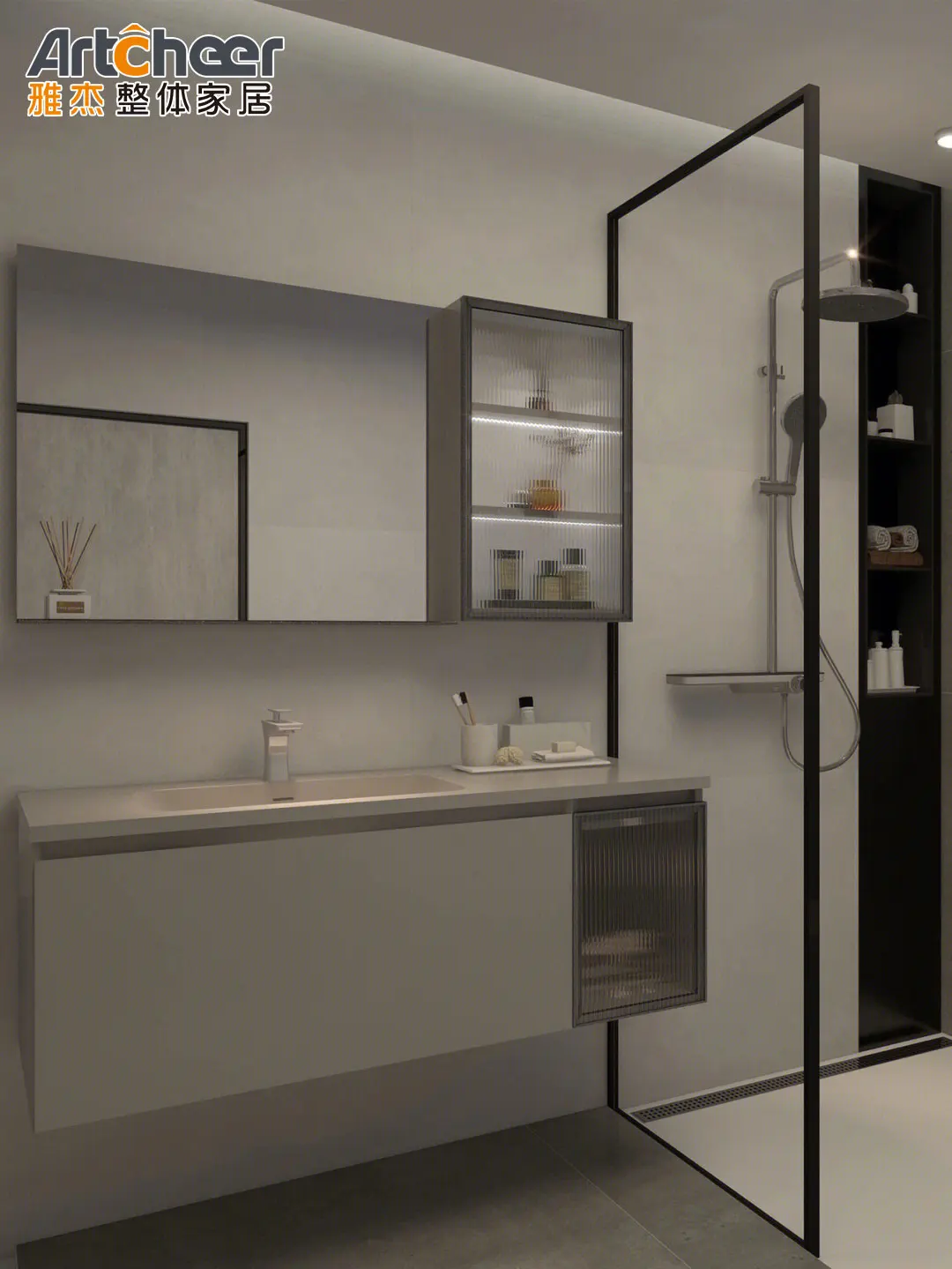 Cabinet vanities with ceramic basin and mirror modern mdf design