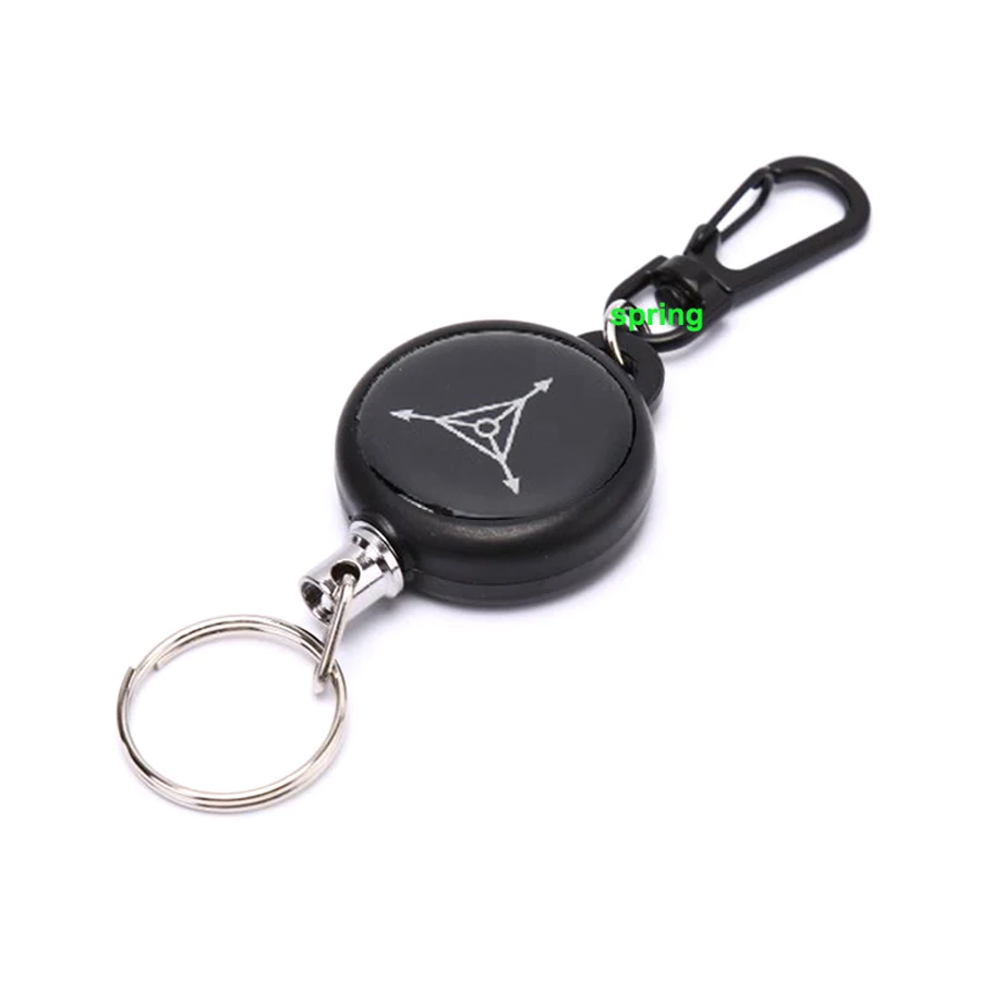 Customize Epoxy Logo 35mm Black fishing  keychain Badge Reel Recoil Yoyo Ski Retractable Key Chain
