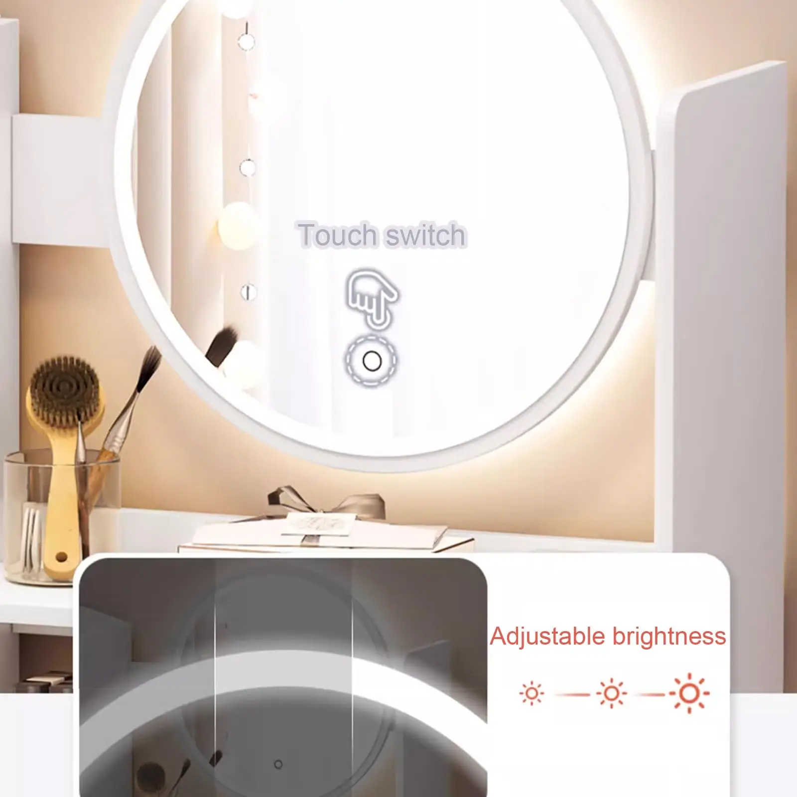 Современный деревянный coiffeuse avec miroir светодиодный с выдвижными ящиками 3 регулируемая яркость белый туалетный столик табуреткой для спальни