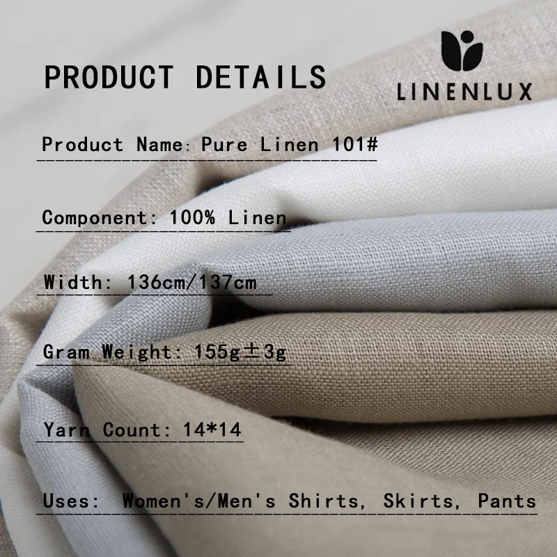 100% Linen Fabrics for Clothing Lightweight Breathable Fabric for Making Dress Shirting Pants Plain Fabric for Spring Garment