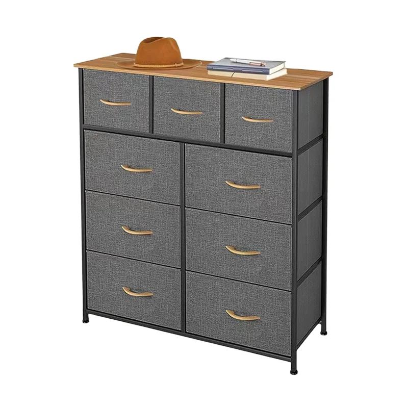 Factory Made Large Modern black Fabric 9 Drawers Tower Chest Of Storage Unit Of Bedroom Dresser