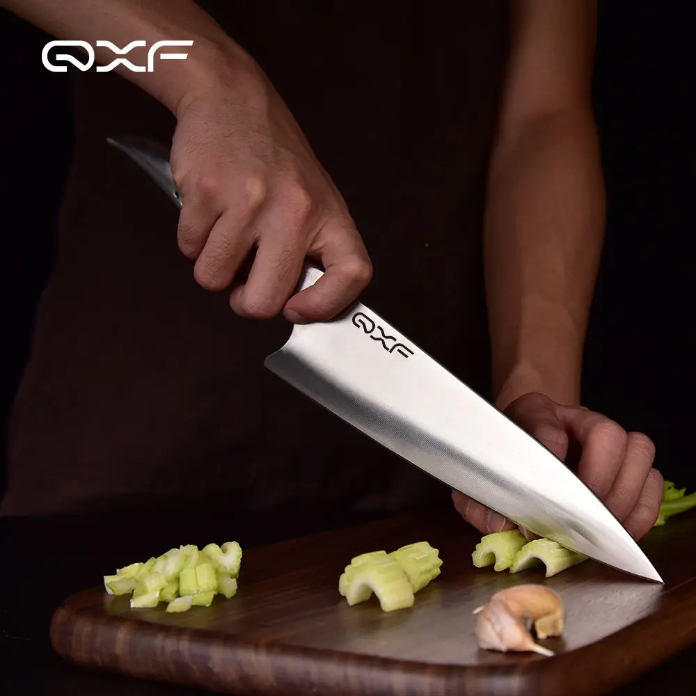 QXF RTS Shar k Series 8 Inch Stainless Steel Hollow Handle Chef Knives with Design Patent