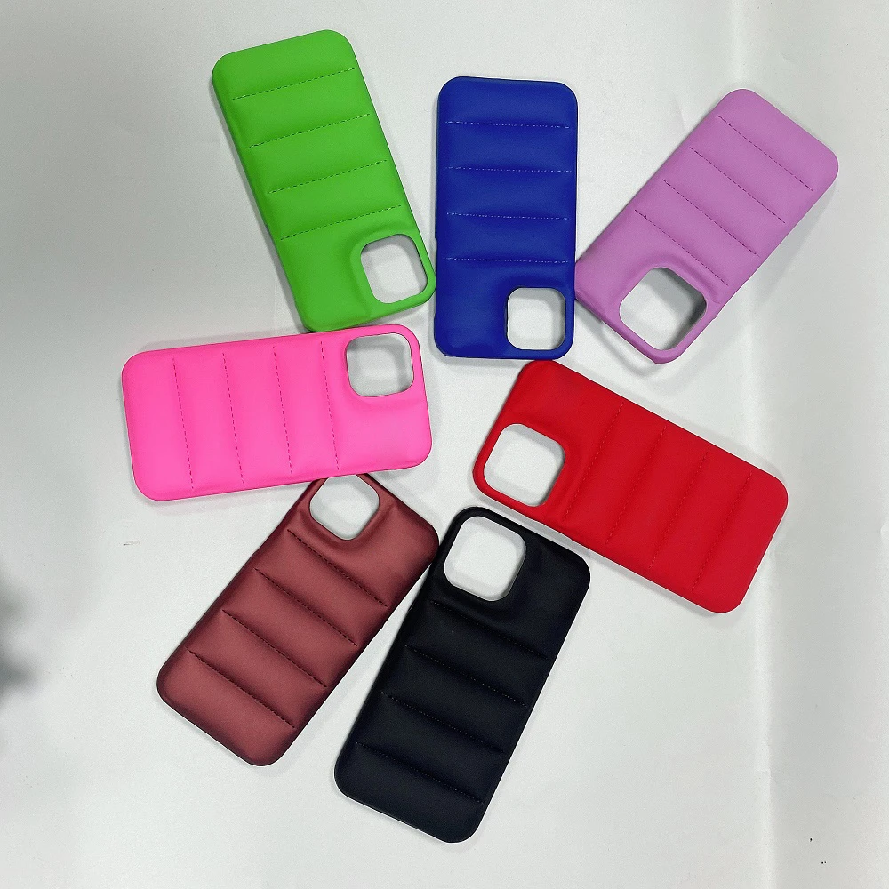 Luxury Leather Down Jacket The Puffer Phone Case For iPhone 13 12 11 Pro Xs Max X Xr 7 8 Puls SE Candy Color Shockproof Cover