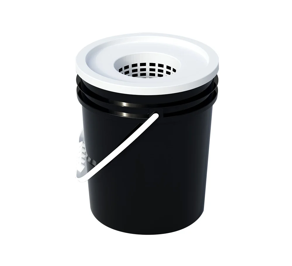 Durable Black Moulding Plastic Container Bucket Pail 20 Liter With Lightproof White Mesh Pot Net Cup Lid