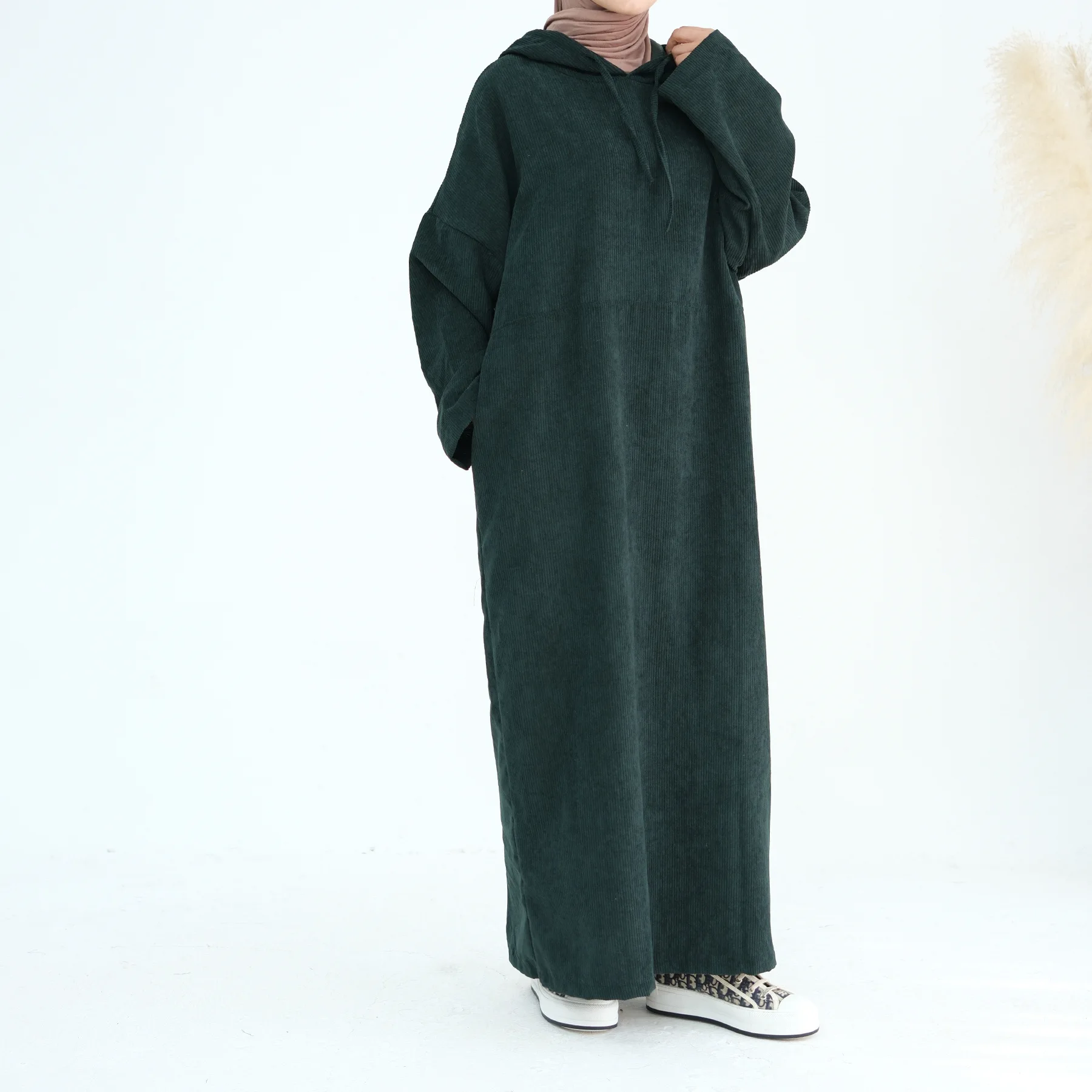 Solid Color Hoodies Women Long Sleeve Abaya Dubai Jumper Sweatshirt Dresses Plain Warm Shirt Ladies Hooded Dresses