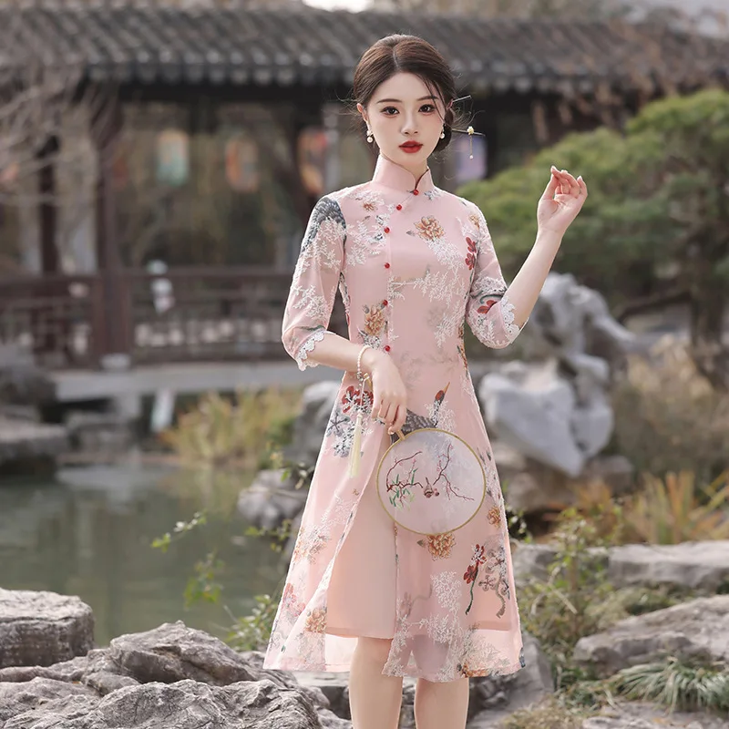 Fashion Classical Cheongsam Chinese Qipao Retro Tang Suit High Waist Dresses Lady Elegant Traditional Clothingss