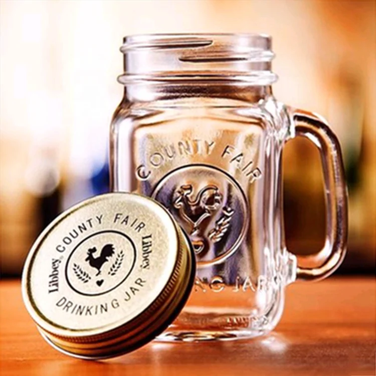 Wholesale 16OZ Clear Pyrex Mason Jar Wine Glass with Handle and Lid