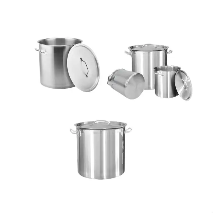 Sunmax  Style Commercial Stainless Steel Low Body Stock Pot Cooking Soup Pot With Compound Bottom  Cooking Pot Set Cookware