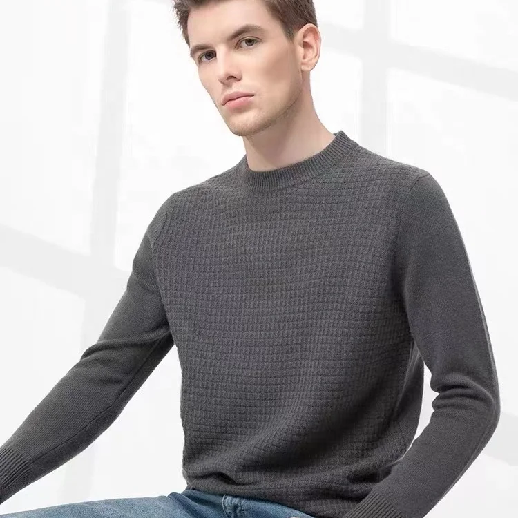 custom high quality men knitted sweater 100%merino wool crew neck winter sweater for men