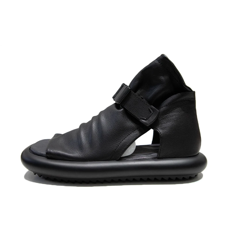 Wholesale custom factory direct sales Thick soled master craftsmen open toe real leather square toe roman platform sandals