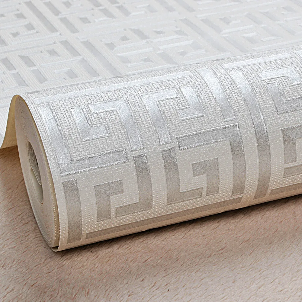 White Gold Greek Key Pattern Wallpaper Modern Geometric Metallic Vinyl Wall Paper Roll Teal Black Silver