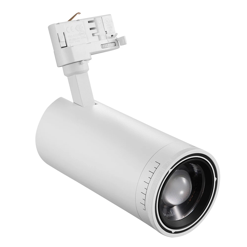 Most Advanced 25W 30W LED Track Light Adjustable Beam Angle 15-60 degree with White and Black Housing