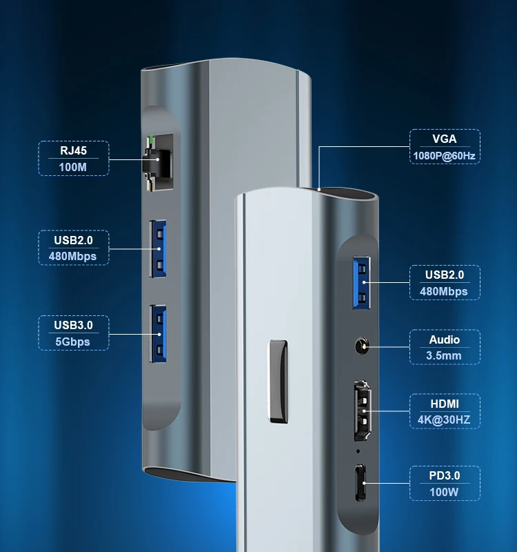 Оптовая продажа женское бельё 8 в 1 Type-C адаптер USB-C концентратор 4K 30 Гц конвертер Кабель naar Ethernet 3 0 USB C VGA док-станция Usb для