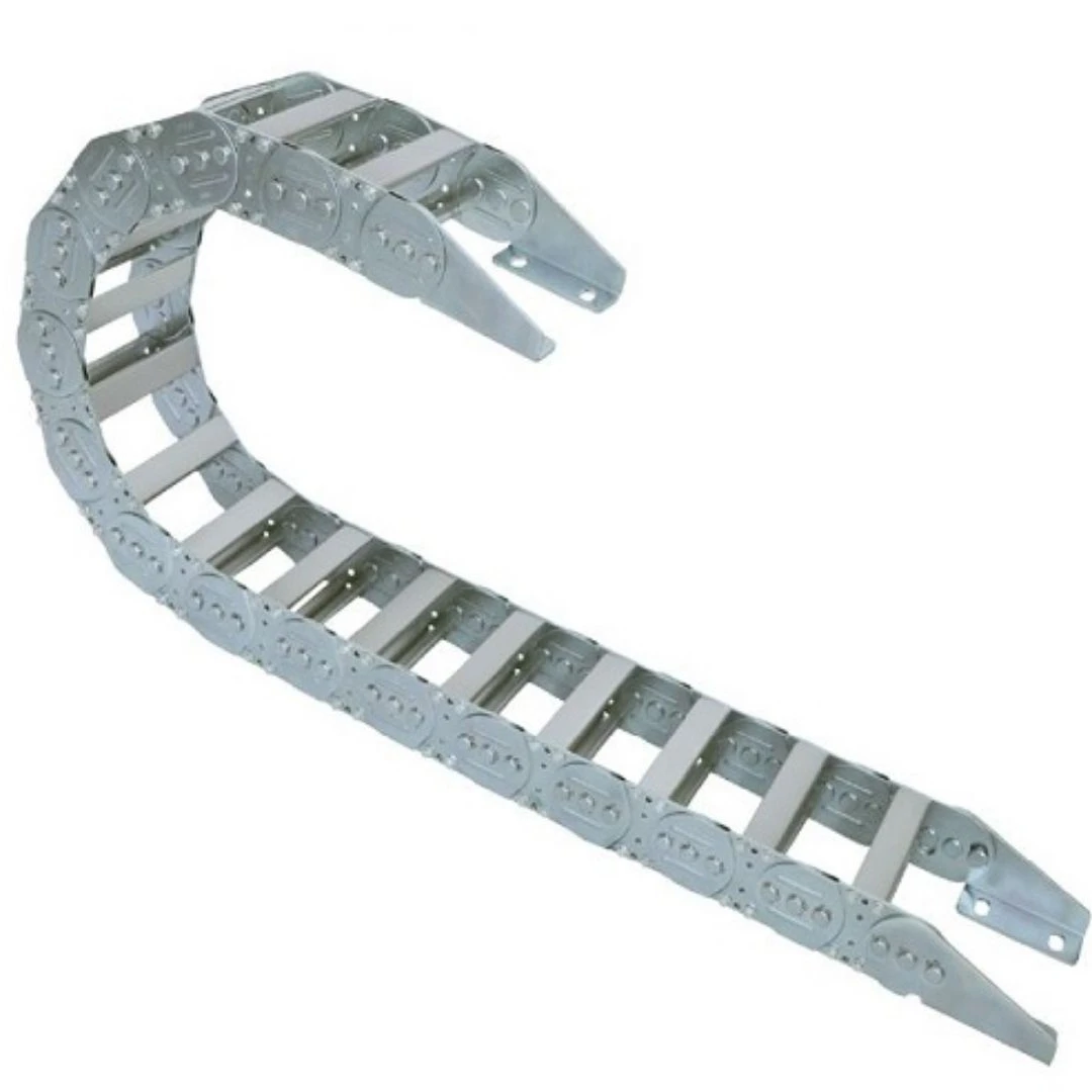 Industrial cable carrier Shroud to protect the pivot mechanics stainless alloy aluminum hardened steel cable drag chain
