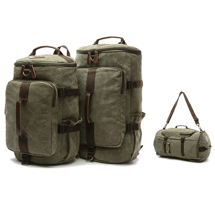 Multi-function canvas rucksack daypack bag travel hiking vintage duffel hiking backpack for men women