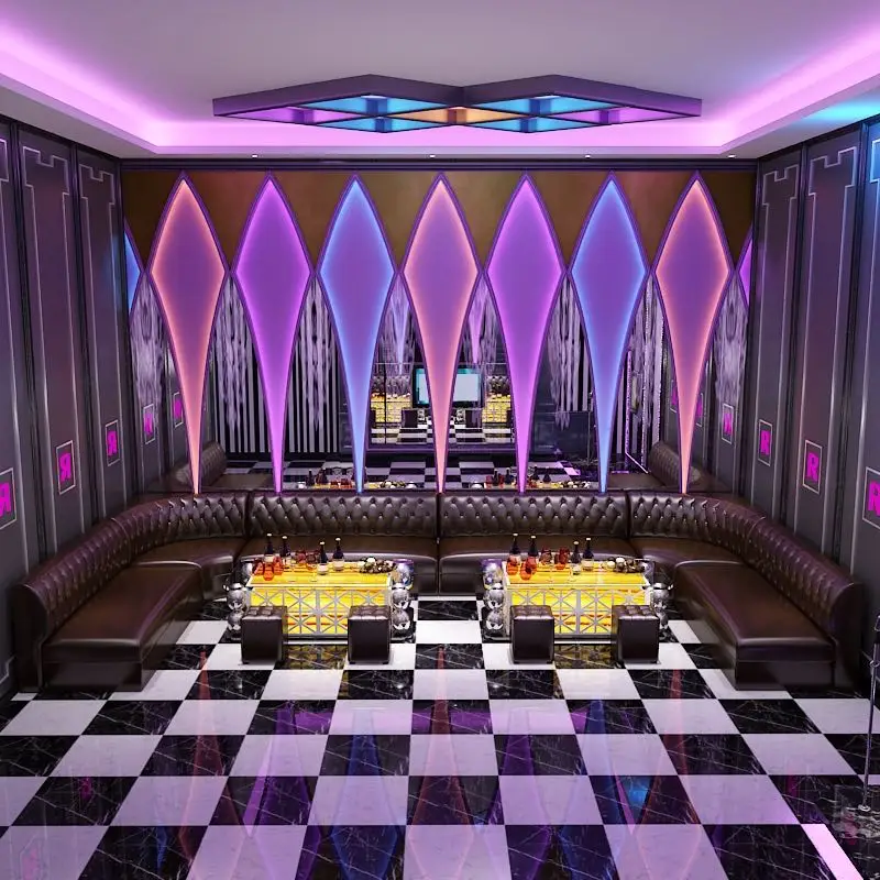 high density foam Tufted Leather Customized Luxury strip night club sofa lounge nail bar furniture