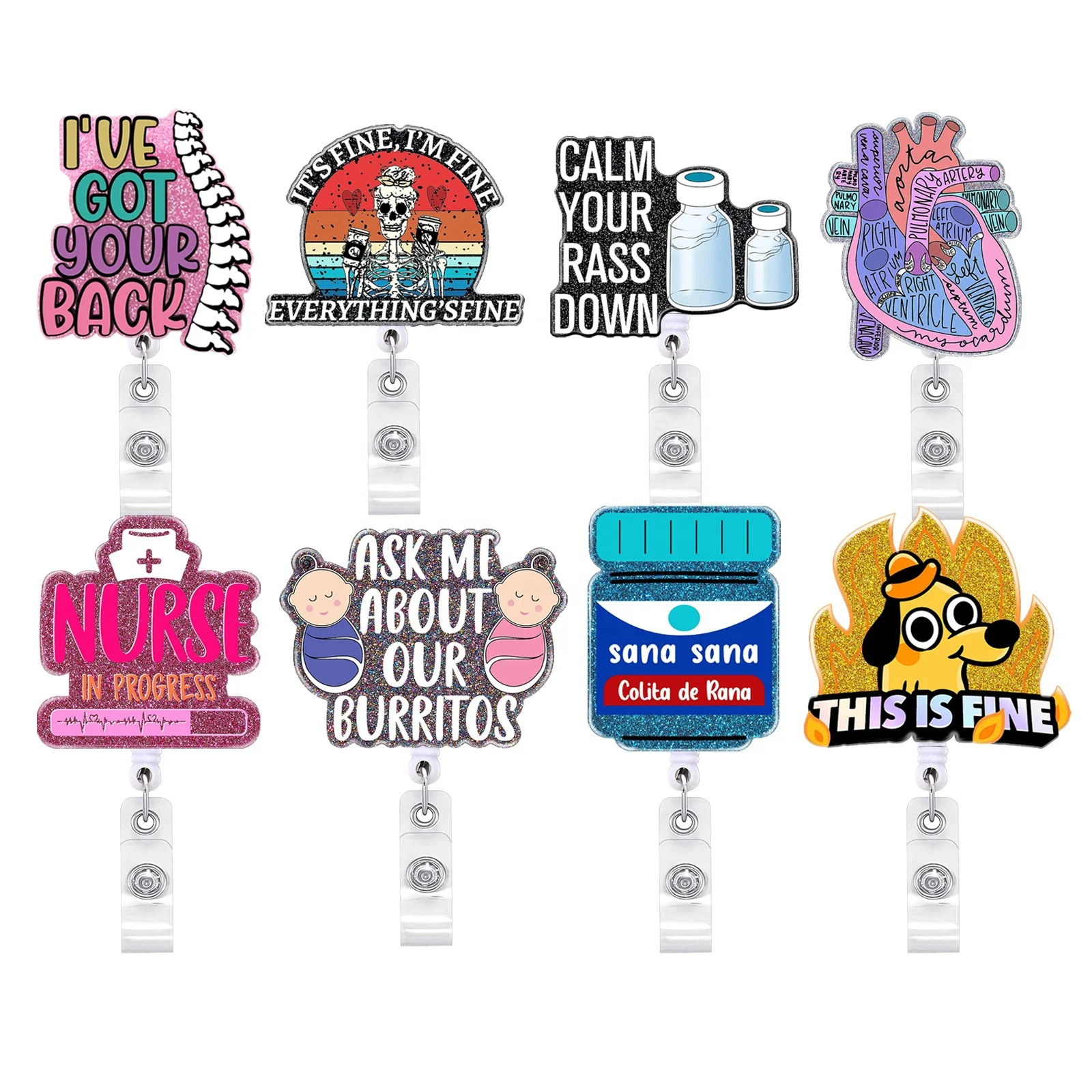Bling Glitter Nurse Badge Reel Nurse ID Name Retractable Badge Holder with Alligator Clip for Office Nurses Doctors