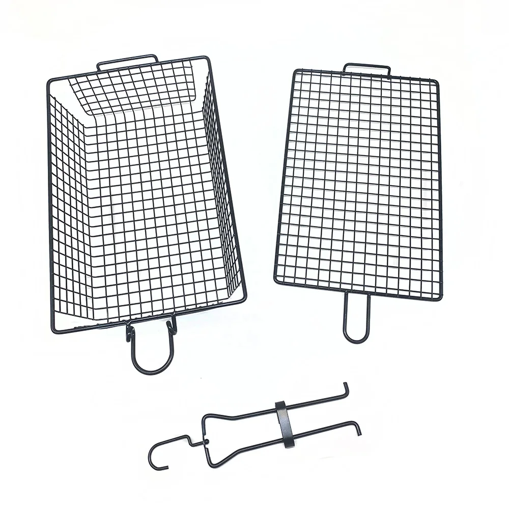 Non Stick BBQ Grilling Basket with Hanging Hook, Vegetables Meat Grilling Basket for BBQ Pit Barrel Use Charcoal Smoker Grill