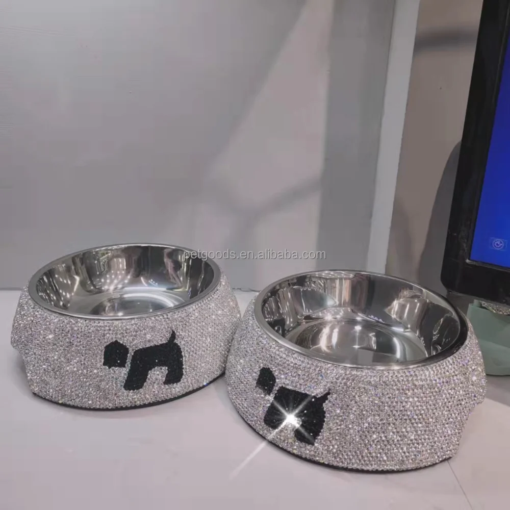 Wholesale stainless steel pet dog bowl fashion inlaid cat food bowl pet drinking water basin NB-555