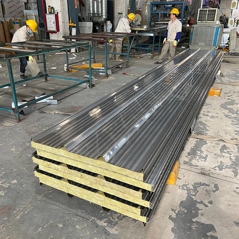 50mm 75mm 100mm Thickness Insulated Exterior Wall Panel Roof Sandwich Panels and Rock Wool Sandwich Panel