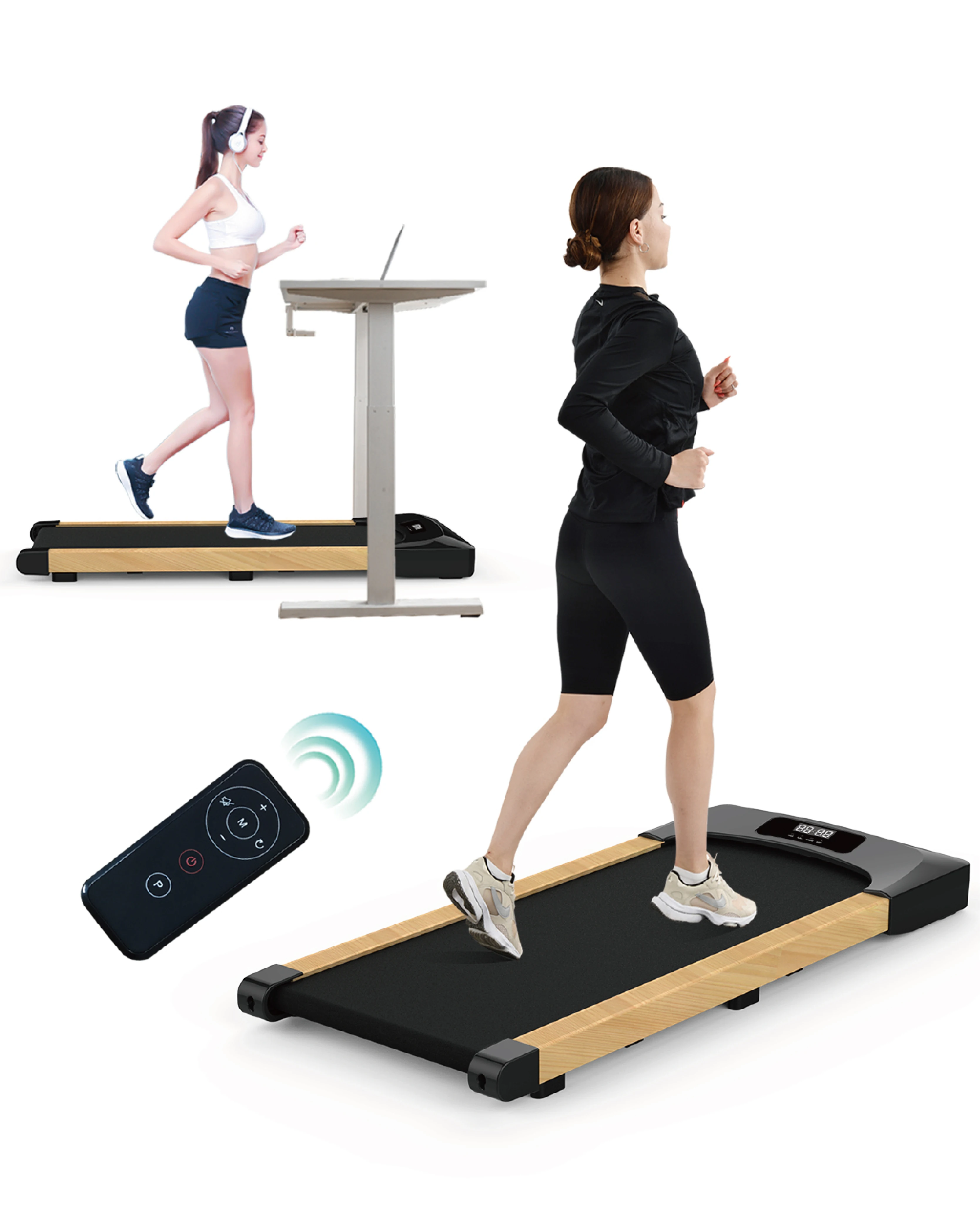 Wood color  Electric 2 in 1 Compact Slim Walking pad with good price treadmill