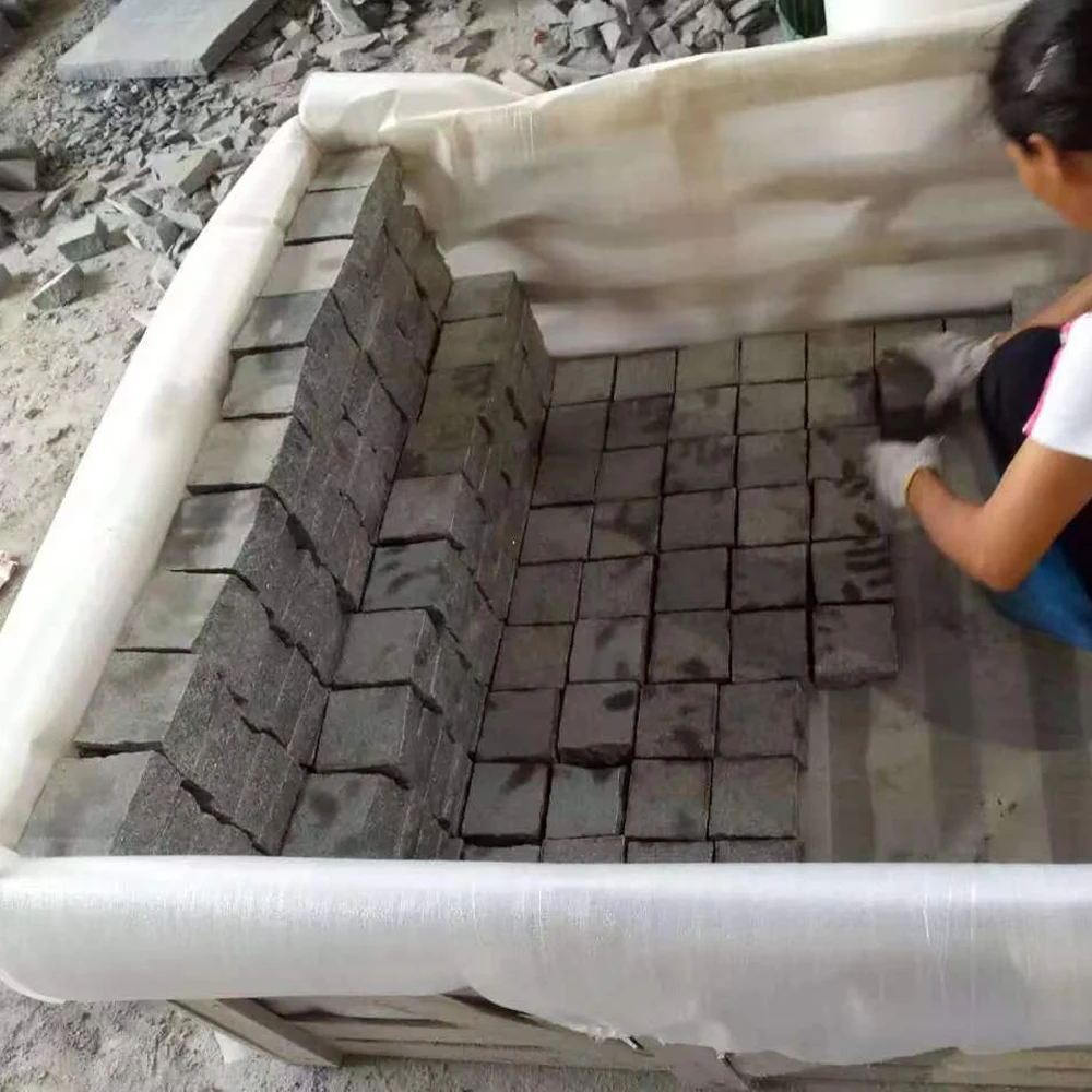 custom dark grey granite cobblestone pavers for driveway walkway