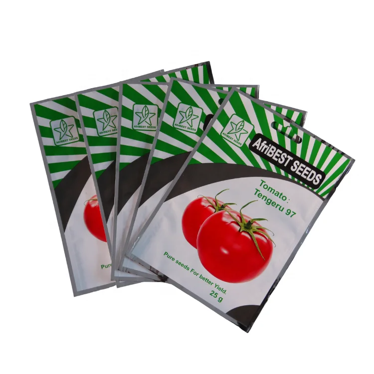 Flexible packaging printing heat seal light proof 25g metallic vmpet plastic tomato seed packaging pouch bags with handing hole