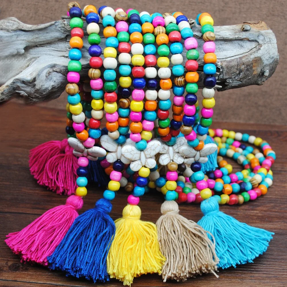 Fashion Boho  colored wool tassel necklace Long Tassel Necklace 5 Colors Popular Women Accessories