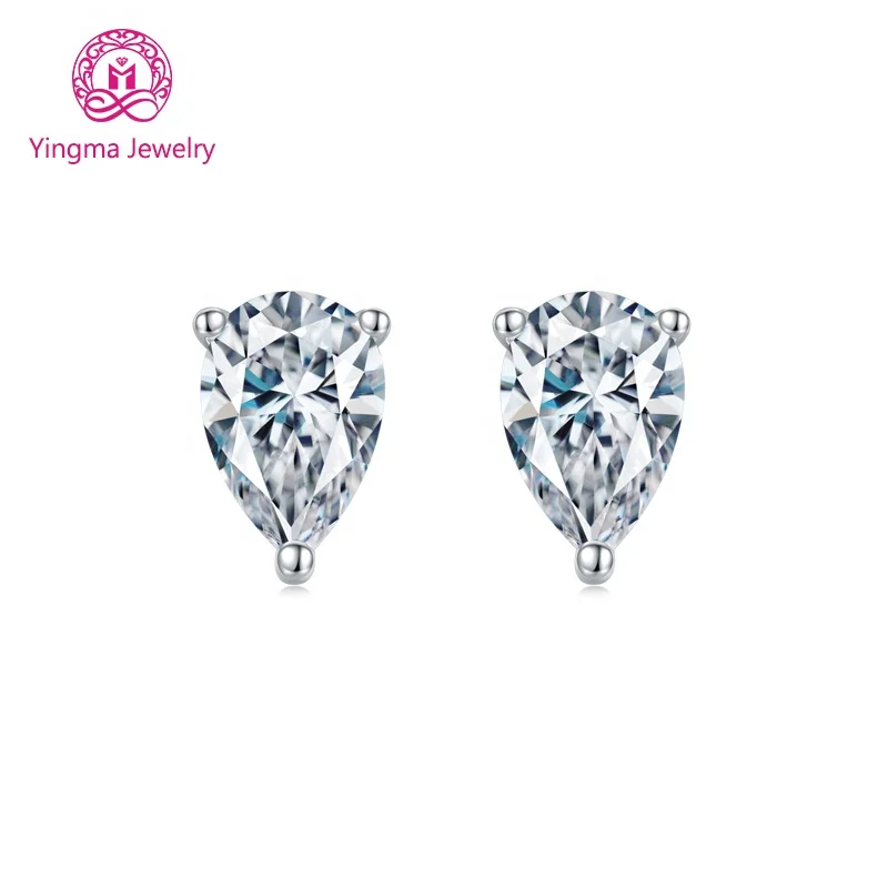 Best quality fashion jewelry earrings pear cut 0.5/1carat 925 sterling silver gra certificate vvs moissanite earrings women