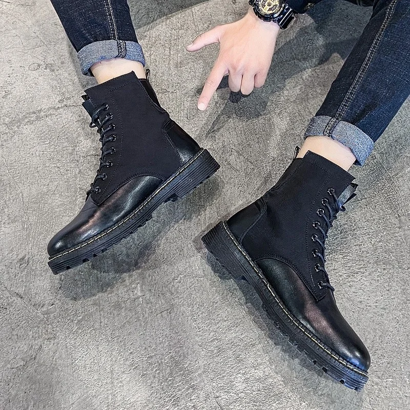 Fashion Men Motorcycle Boots Cool Rivet Combat Army Men Boots Punk Goth Biker Men PU Shoes